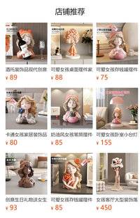 Glasses Girl Decorative Figurine for Desk, Nightstand, Office