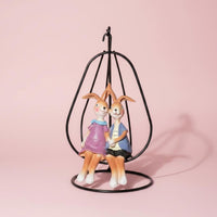 Swing Rabbit Ornament Painted Details Creature Sculpture Decorative