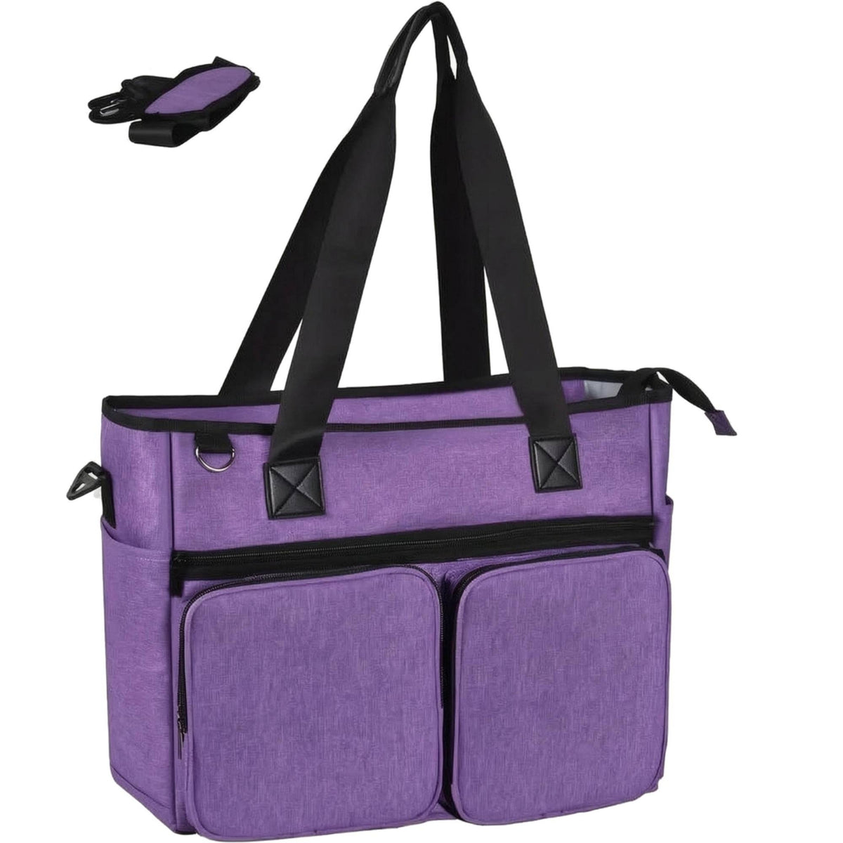 Oxford Cloth Tote Multiple Pockets Zipper Closure Bag Side Loops