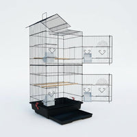 Bird Villa Double Layer Metal Habitat, Large Space 46x36x100cm Spacious Bird Cage for Budgie, Cockatiel and Myna, Secure Multi-Level Animal Enclosure