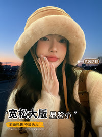 大头围毛绒帽子女款2025新款冬季保暖防寒雷锋帽加绒加厚护耳盆帽