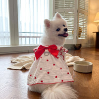 Pet Dress with Heart Pattern Design, Soft Dog Dress and Cat Dress with Front Neck Bow, Spring Pet Clothes for Small Dogs or Cats