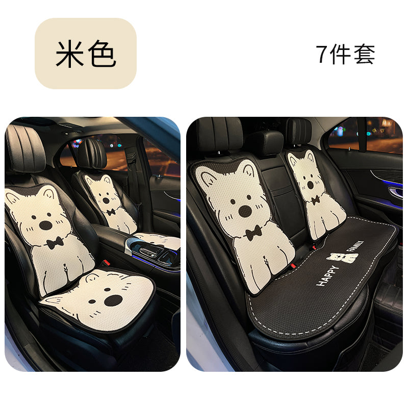 亚麻汽车坐垫四季通用通风透气凉垫女可爱适用吉利星愿座椅套夏季