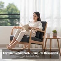 Nordic Design Upholstered Rocking Chair Sturdy Frame Household Furniture High Backrest Home Seating Ergonomic Design for Book Lovers, New Mothers, Balcony, Living Room, Bedroom, Reading Nook