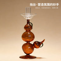 Creative Gourd-Shaped Glass Candle Holder with Colorful Candle