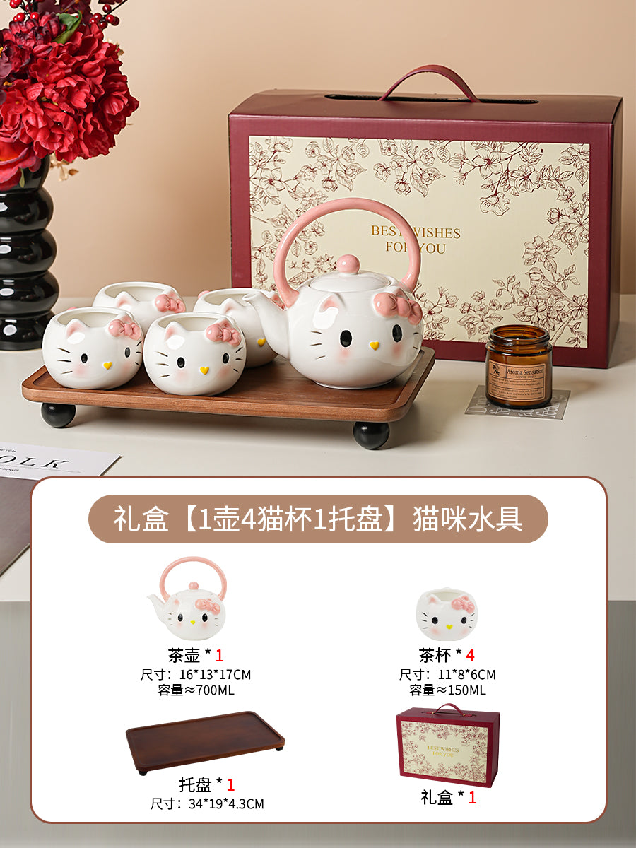 猫咪陶瓷水具套装礼物家用乔迁新居结婚水杯茶壶茶杯新婚礼物女