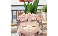 Resin Girl Planter Tabletop Display Girl Planter Statue Garden Accent
