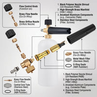 Jet Wash Spray Bottle with Soap Dispenser for Car Wash, Car Detailing Foam Cannon with Brass, Quick Connect Adjustable Nozzle, 30mp Pressure