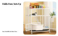 3-Tier Foldable Cat Kennel Integrated Litter Box Multi-Level Cat Crate Easy to Clean Sturdy Construction for Apartment Dwellers