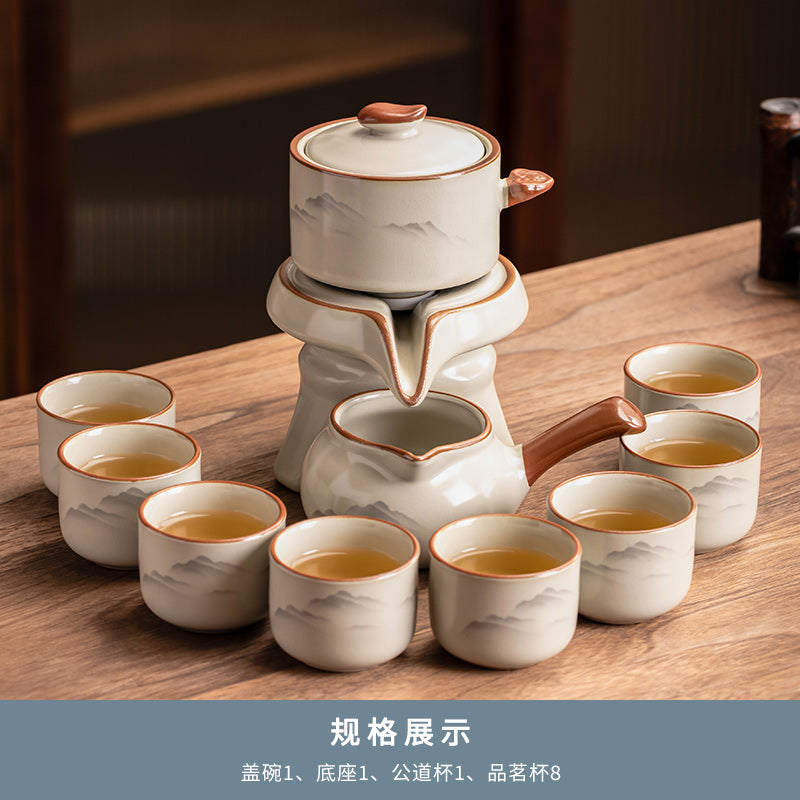 汝窑水墨自动茶具套装2025新款家用高档陶瓷功夫茶杯懒人泡茶神器