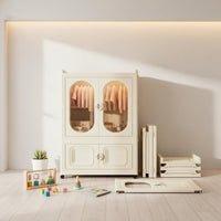 Large Capacity Foldable Plastic Wardrobe Installation-without Charge Collapsible Plastic Wardrobe Heavy Duty Double Door Toy Storage Unit Dust-Proof for Toddlers, Babies, Playroom, Nursery