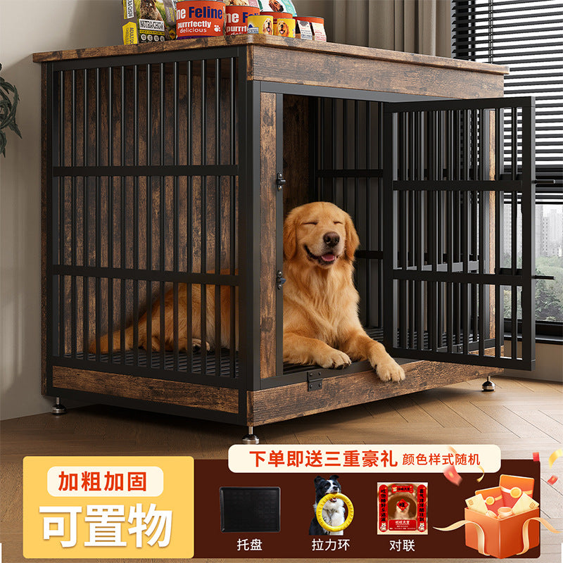 Indoor Dog Cage with Toilet Tray, Iron, Breathable, for Large Dogs, Furniture Style