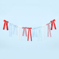 Bow Garland with Lace Ready to Hang Ribbon Bow Garland Vintage Ribbon Banner for Party Planners, Diy Decorators, Infant Shower, Candy Table, Mantel