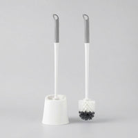 Wall Mounted Toilet Brush Set with Holder No Drill, Accessories Long Handle Deep Cleaning for Homeowner, Curved Scrubber with Base