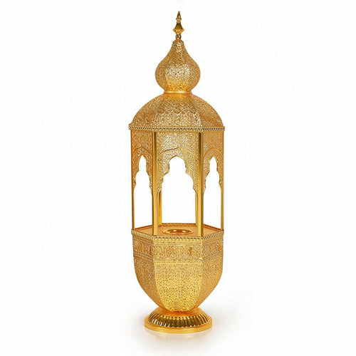 Castle Incense Holder Gold-Tone Hollow Castle Censer Ornate Incense Holder with Tray for Prayer Room, Entryway