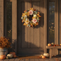 Artificial Wreath with Dahlias Realistic Fall Wreath with Pumpkins for Entryway