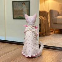 Cat Vest Tank Top Shirts Sleeveless Vest, Soft Breathable Polyester Floral Ruffle Strappy Neckline, Hairless Cat Clothes for Spring and Summer