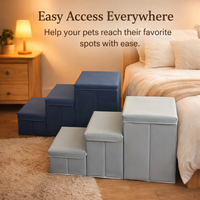 Dog Steps for Small with Soft Textile Construction, Foldable Pet Stairs for High Bed and Sofa, Portable Home Furniture Ladder