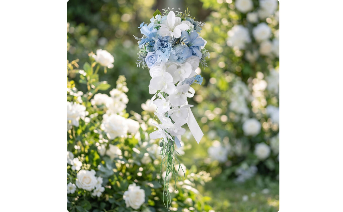 Waterfall Bouquet Faux Cascading Bouquet Authentic-Looking Flowers for Brides, Bridesmaids, Wedding Ceremonies, Outdoor Weddings