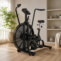 Adjustable Seat Air Resistance Bike Stable Base Upright Air-Resistance Bike Console Display Fitness Equipment Transport Wheels for Home Gym