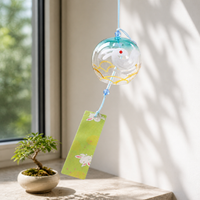 Japanese Style Glass Wind Chime with Rabbit Design, Creative Gift for Home Decor