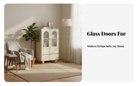 Tall Cabinet with Transparent Doors sturdy Wood Legs for Study, Bedroom, Renters