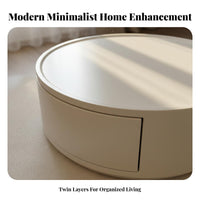 Wheeled Oval Coffee Table with Drawer Space-Saving Living Room Furniture Rounded Corners Easy to Clean for Lounge Area, Bedroom