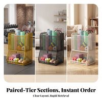 Athletic Gear Organizer with Baskets | Slanted Lower Section, Space-Saving Narrow Design, Mesh Storage Rack, for Home Gym