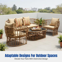 Outdoor Rattan Sofa, Garden Patio Furniture, Waterproof & Sun-Resistant, Modern Wicker Couch, Aluminum Frame