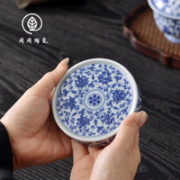 景德镇七丞堂青花缠枝莲小号压手杯主人杯陶瓷功夫茶杯高档送礼杯