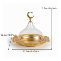 Scalloped Dessert Display with Glass Cover Embossed Pastry Display Plate Decorative Food Tray with Glass Cover Elegant for Party