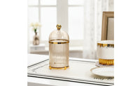 Gold-Toned Fruit Fork Holder with Lid Decorative Dessert Fork Storage Container Ribbed Utensil Holder with Lid Dustproof for Hosts, Homeowners, Dining Table, Kitchen Countertop