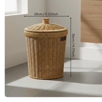Imitation Rattan Trash Can Multi-Functional Braided Container Basket with Lid Easy to Clean Wastebasket for Office
