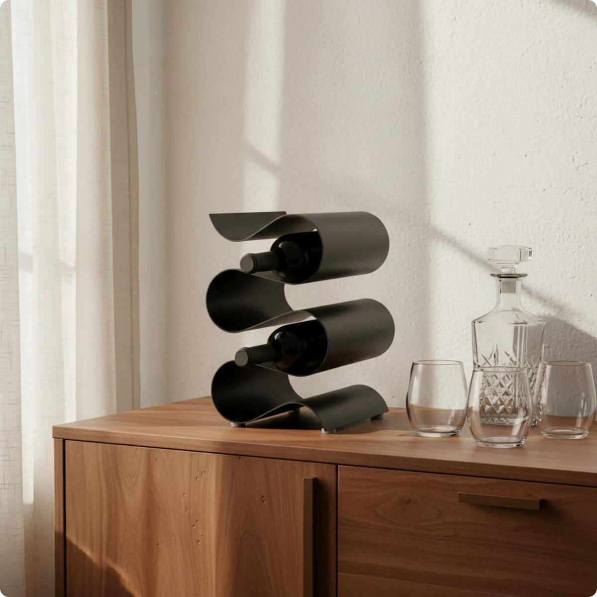 S-Shaped Wine Rack Sculptural Display Stand Space Saving
