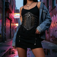 PU Leather Lace-up Waist Cincher Metal Hardware Corset Waist Belt Zipper Closure