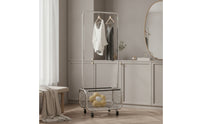 Floor-Standing Clothes Rack with Basket Space-Saving Rolling Clothes Rack Stable Furniture Heavy-Duty for Entryway, Boutique