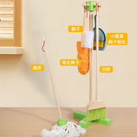 Wooden Pretend Cleaning Set for Kids Early Learning Broom and Mop Toy
