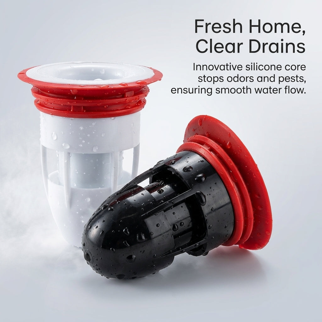 Silicone Drain Cover Odor for Shower, Floor Seal Stopper for Homeowners, TPR ABS Material Black Round Design
