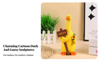 Cartoon Duck Statue Weather Resistant Resin Duck Figurine Adorable Resin Animal Figure for Landscaping, Kindergarten, Patio