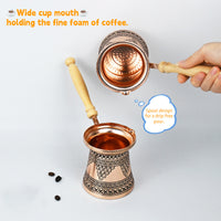 Turkish Aluminum Coffee Pot with Long Handle and Milk Frother