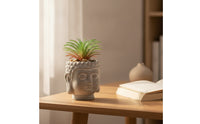 Cement Pot with Raised Pattern Carved Cement Planter Stone-Look for Desk, Office