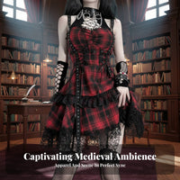 Red Black Plaid Mini Dress Vintage Inspired Goth Plaid Dress 3-Piece Set