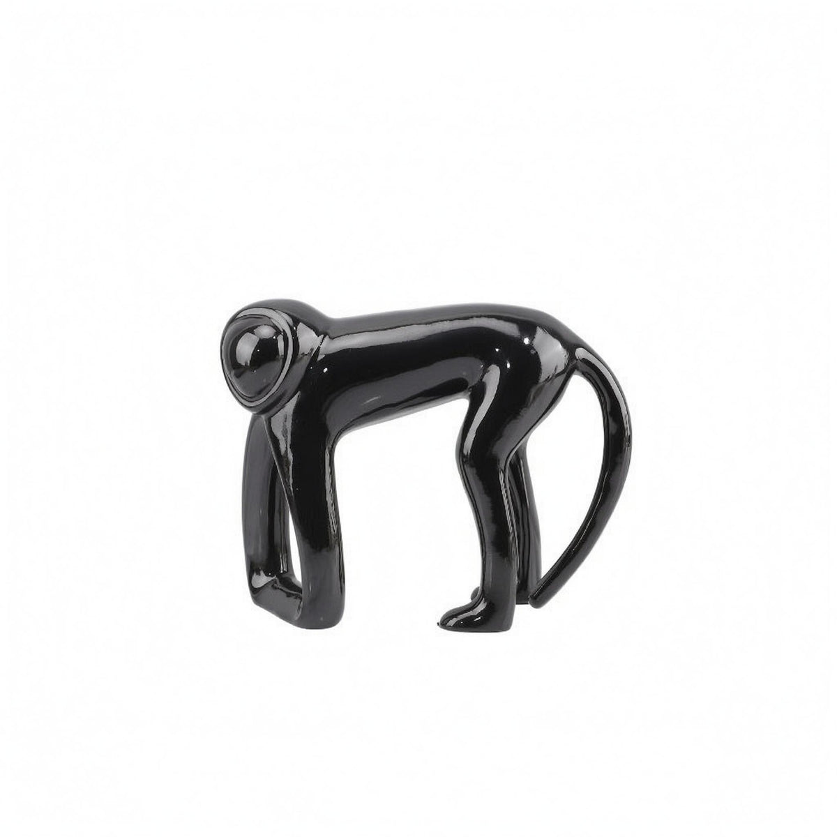 Abstract Monkey Sculpture Glossy Black Resin Monkey Figurine Hollowed Front