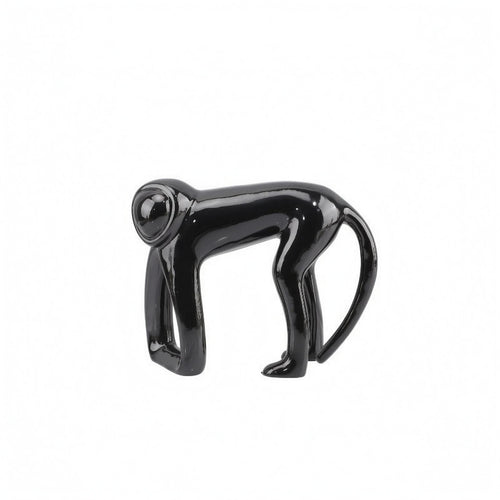 Abstract Monkey Sculpture Glossy Black Resin Monkey Figurine Hollowed Front