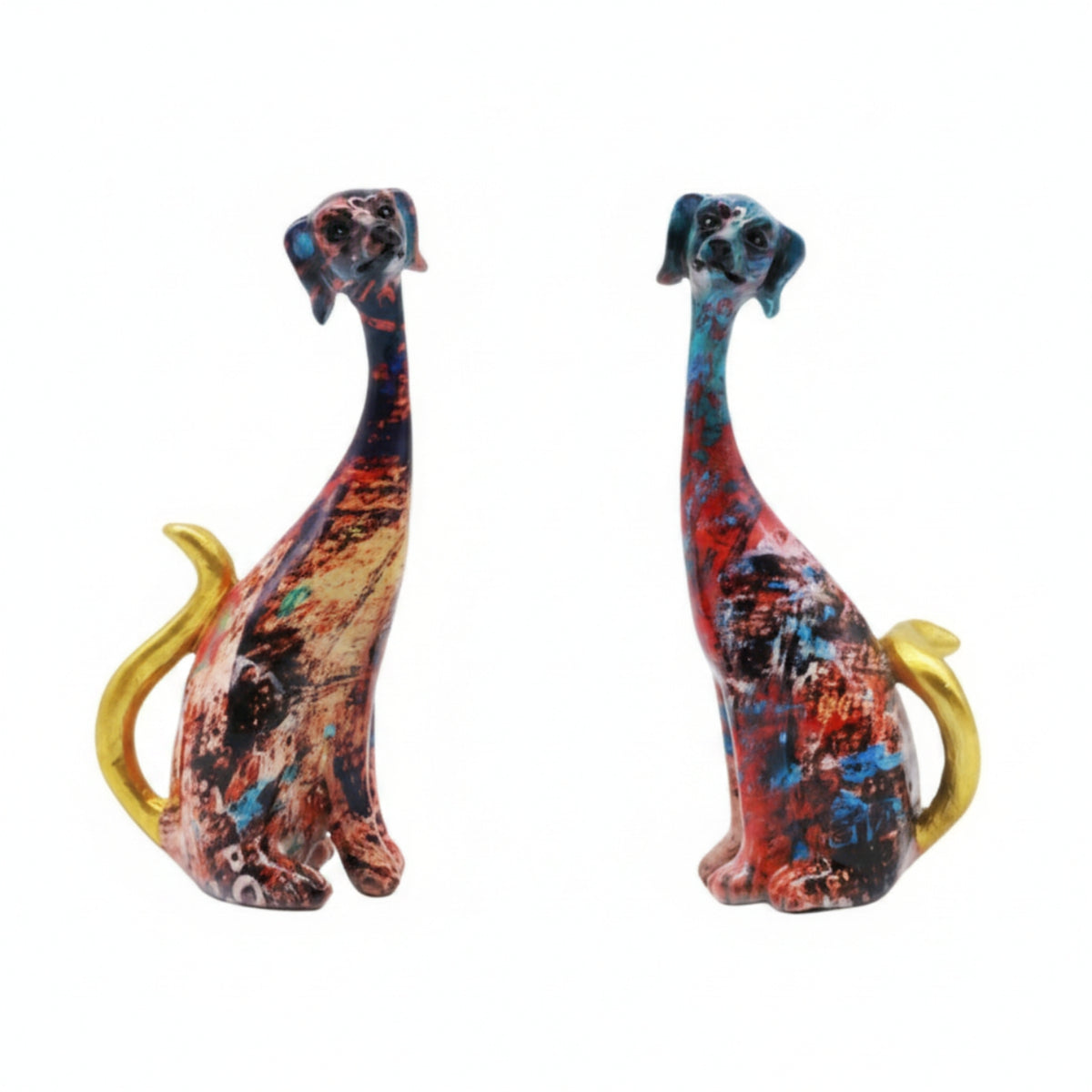 Resin Dog Figurines Slender Mini Resin Dogs Sculptural Mini Dog Figurines for Desk, Living Room