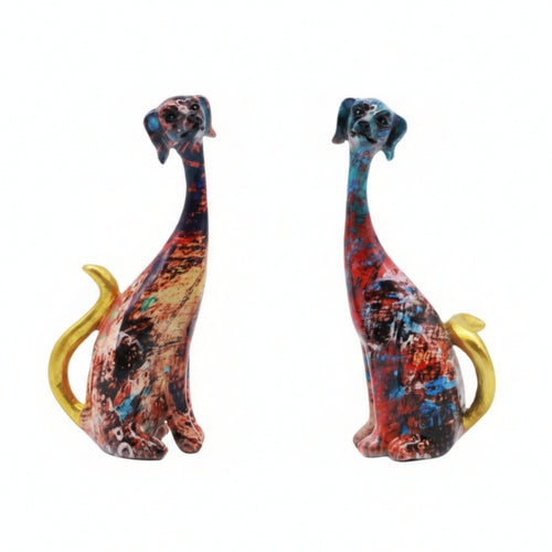 Resin Dog Figurines Slender Mini Resin Dogs Sculptural Mini Dog Figurines for Desk, Living Room