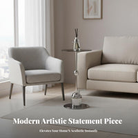 Round Glass-Top End Table Mixed Material Construction for Homeowners, Renters