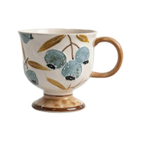 Footed Mug Glazed Ceramic Mug Floral for Home, Office