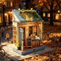 Miniature Coffee Shop Vintage Miniature Cafe Model Warm 3D Puzzle Model Kit for Tabletop Decor