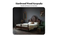 French Country design floral Carved Bed Frame durable Wood Construction Bedroom Furniture Vintage Design Bedstead Intricate Headboard Carving for partners, Homeowners, Students, Guest Room, Apartment, Home